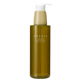 A pump bottle of ACCOJE Reviving Dust Cleansing Gel-to-Foam for skincare.