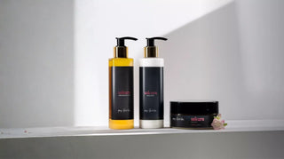 my Geisha Sakura Bodycare range showing shower gel, body scrub and body lotion