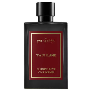 Luxurious black perfume bottle with red label featuring 'my Geisha' and 'Cherry Yumm' on a white background